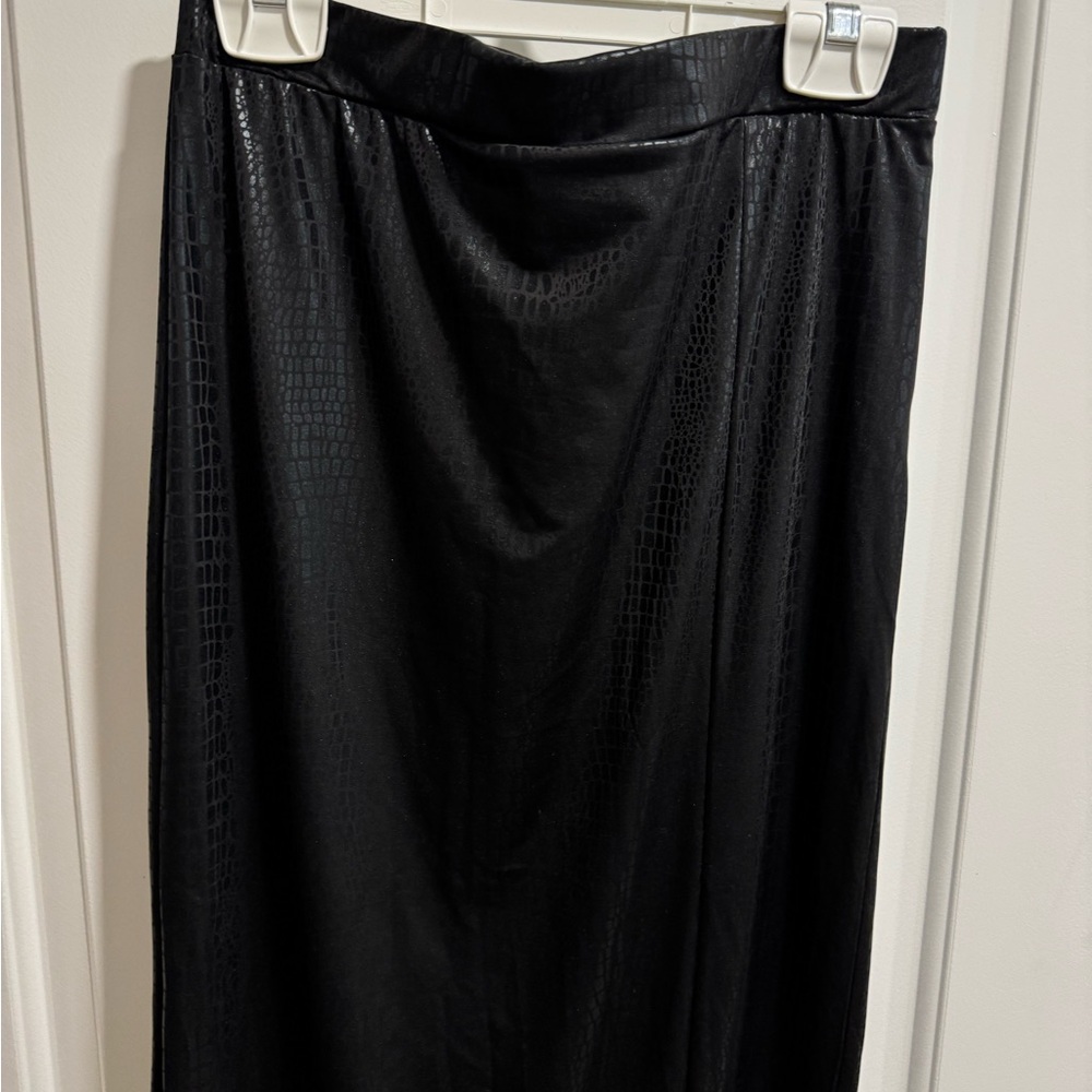 Black Faux Croc Midi Skirt - Picture 2 of 7